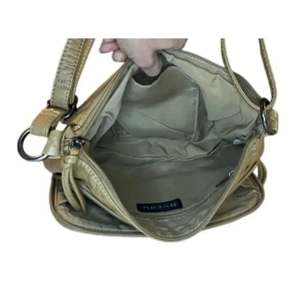 Bueno Khaki Tan Leather Crossbody Euro Summer Travel Chic Capsule Coastal Bag